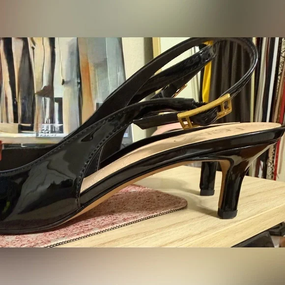 Franco Sarto Black Kitten Patent Pointed Slingback heels - Picture 4 of 5